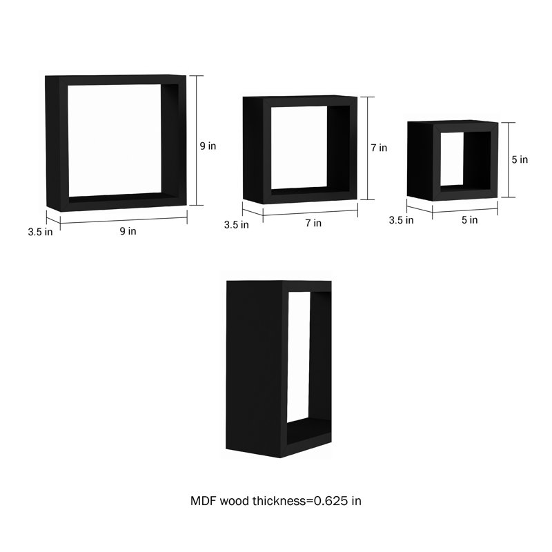 Akasha Floating Shelves- Cube Wall Shelf Set with Hidden Brackets, 3 Sizes to Display Décor, Books, Photos, More- Hardware Included