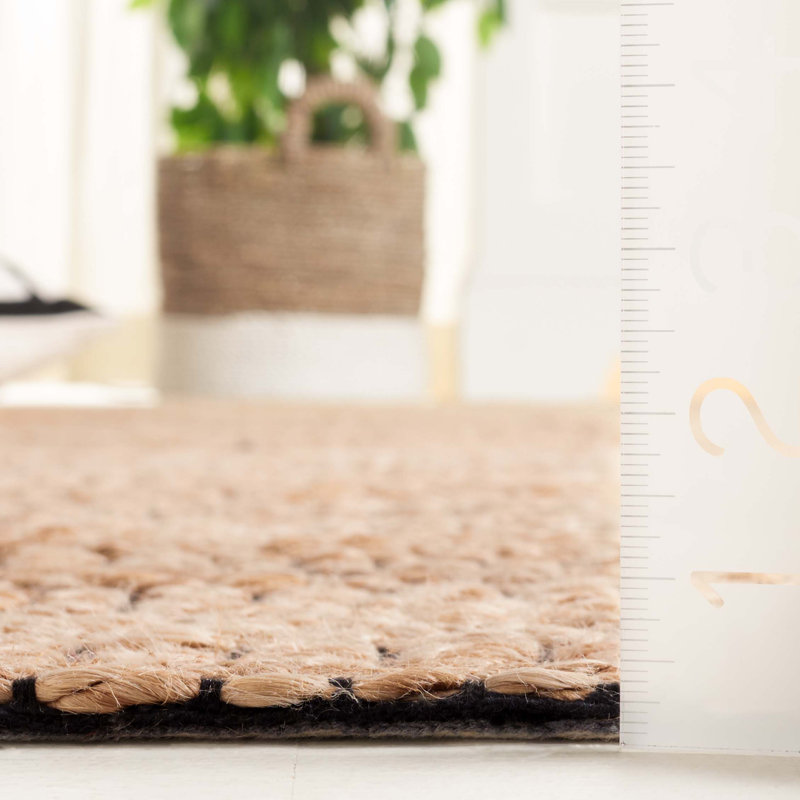 Taliyah Natural Fiber Handloomed Jute Cotton Geometric Rug in Natural/Black/Brown, Rectangle 5" x 8"