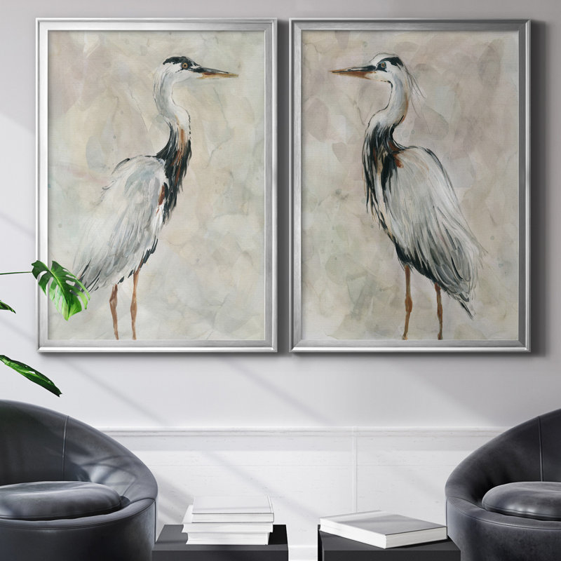 Crane at Dusk I - ensemble de 2 reproductions, Toile encadrée, H 30,5 po x l 85 po x P 1,5 po, Argent argent