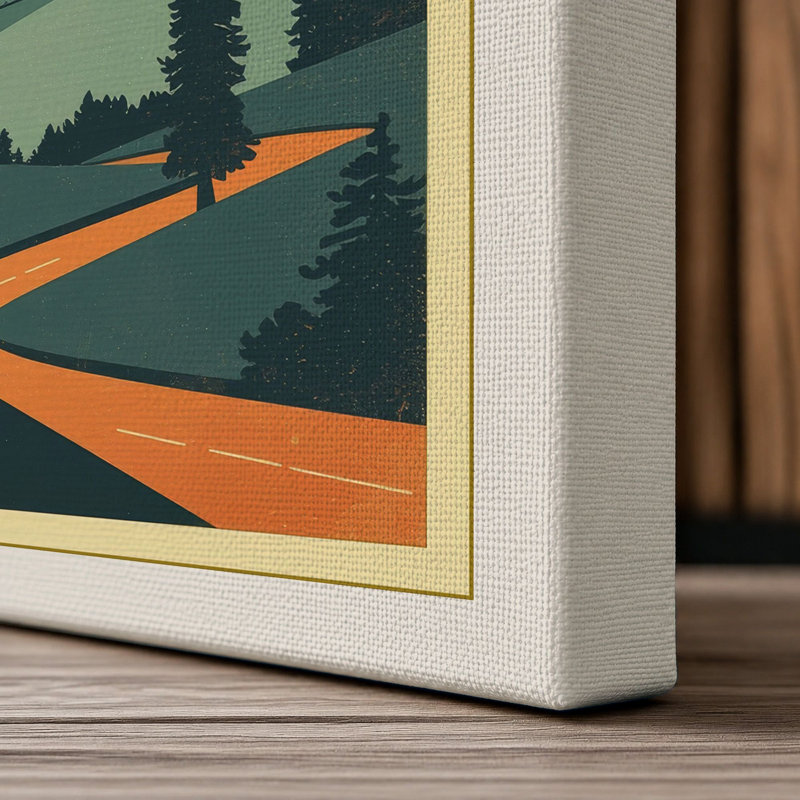 Sunset Over Mountain Retro - Wrapped Canvas, 30x20 - 76.2 x 50.8 cm, Cream Border
