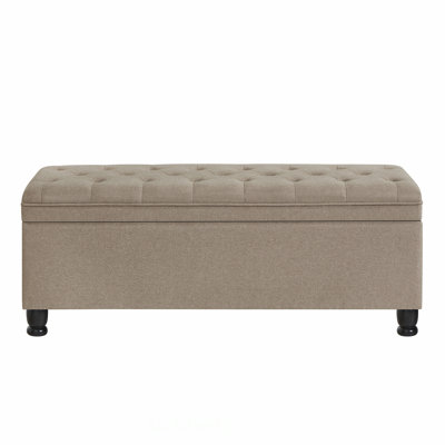 Elegant Linen Upholstered Tufted Button Storage Bench with Spindle Wooden Legs, Perfect for Entryways and Bedrooms