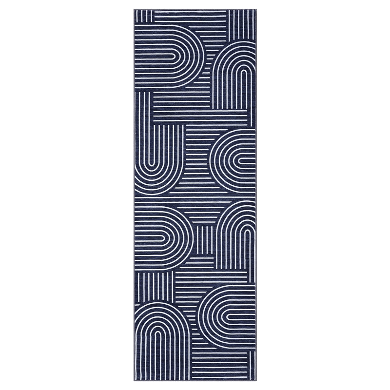 Modern Abstract Runner 2.5x10 Hallway Runner Rug Non Slip Machine Washable Foldable Carpet Stripe Accent Mat for Stairs Entryway Blue