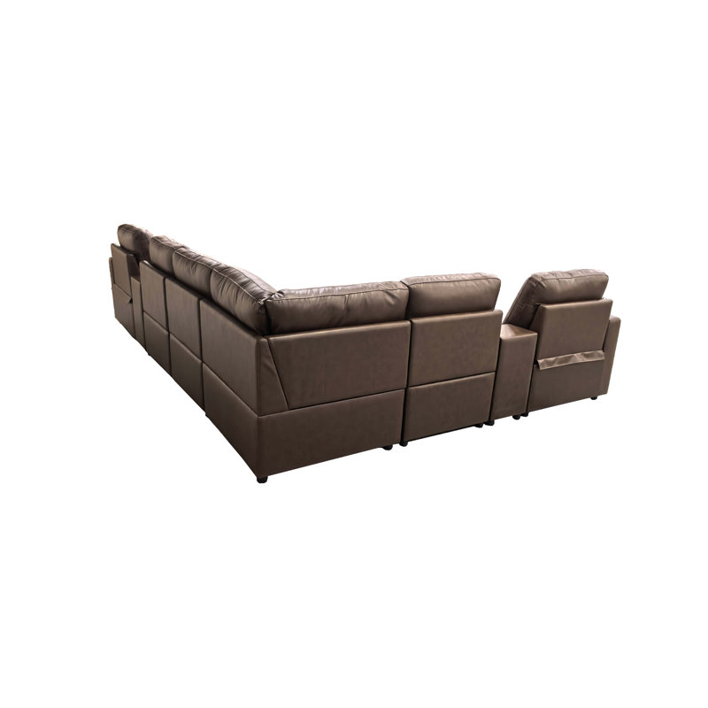 Nangonpraiton Leather Match Power Recline Sectional, Dark Brown Leather Match