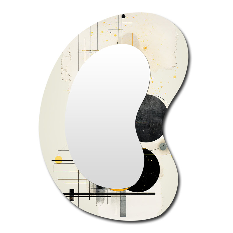 Euel Circular Jazz In Yellow And Black - Minimalism Unique Shape Decorative Wall Mirror, Modern Asymmetrical Mirror, Printed Metal Art