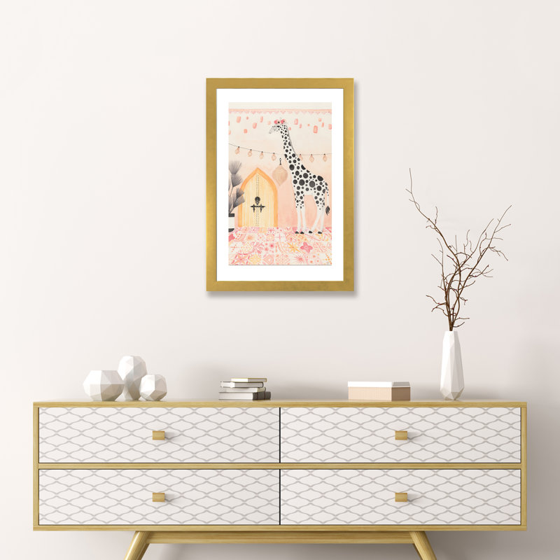 Girafe au Maroc, art encadré, H 24 po x l 16 po x P 1 po, Papier encadré doré