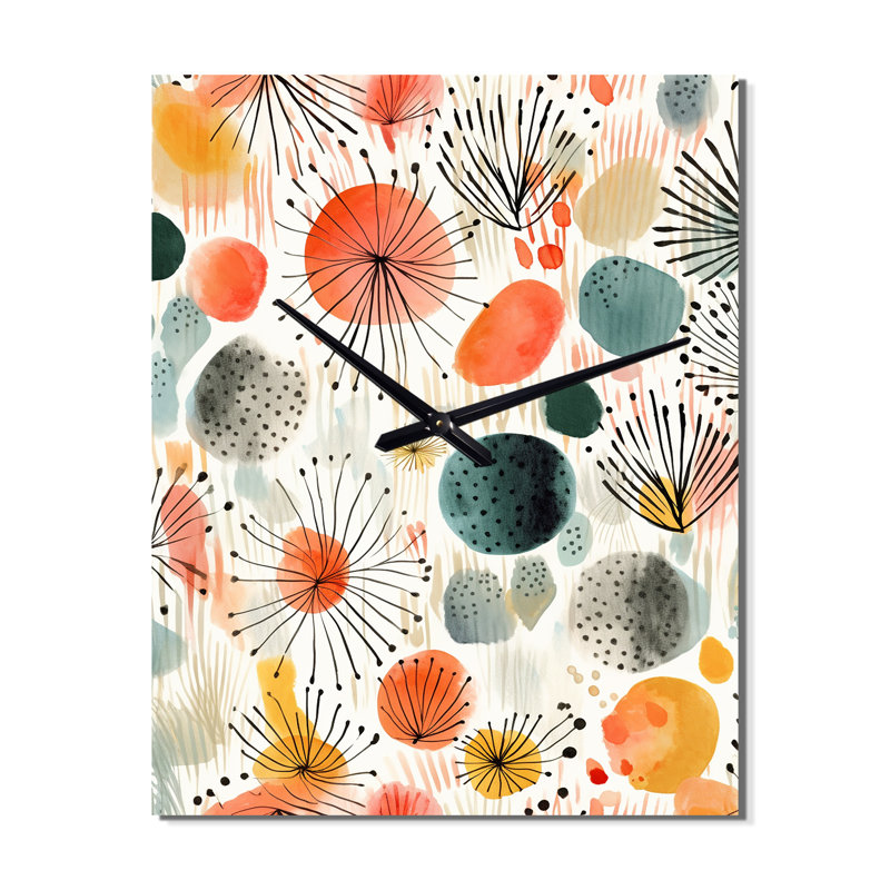 Horloge murale abstraite corail bleu sarcelle scandinave I, Grand