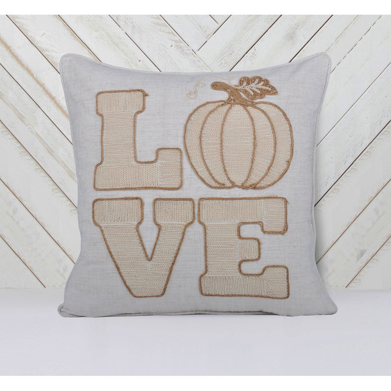 Coussin décoratif brodé LOVE - citrouille beige rustique