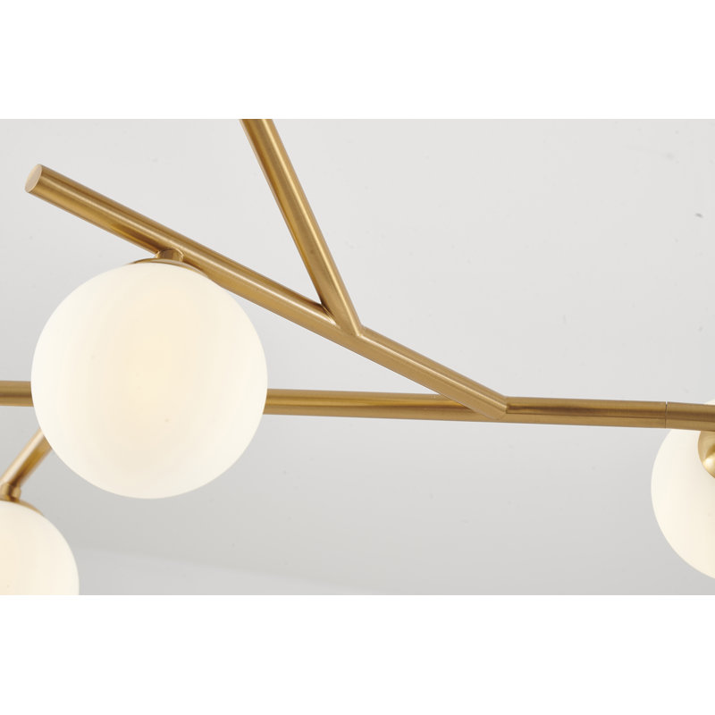 7-Light Brass Chandelier With Clear And White Glass Shades