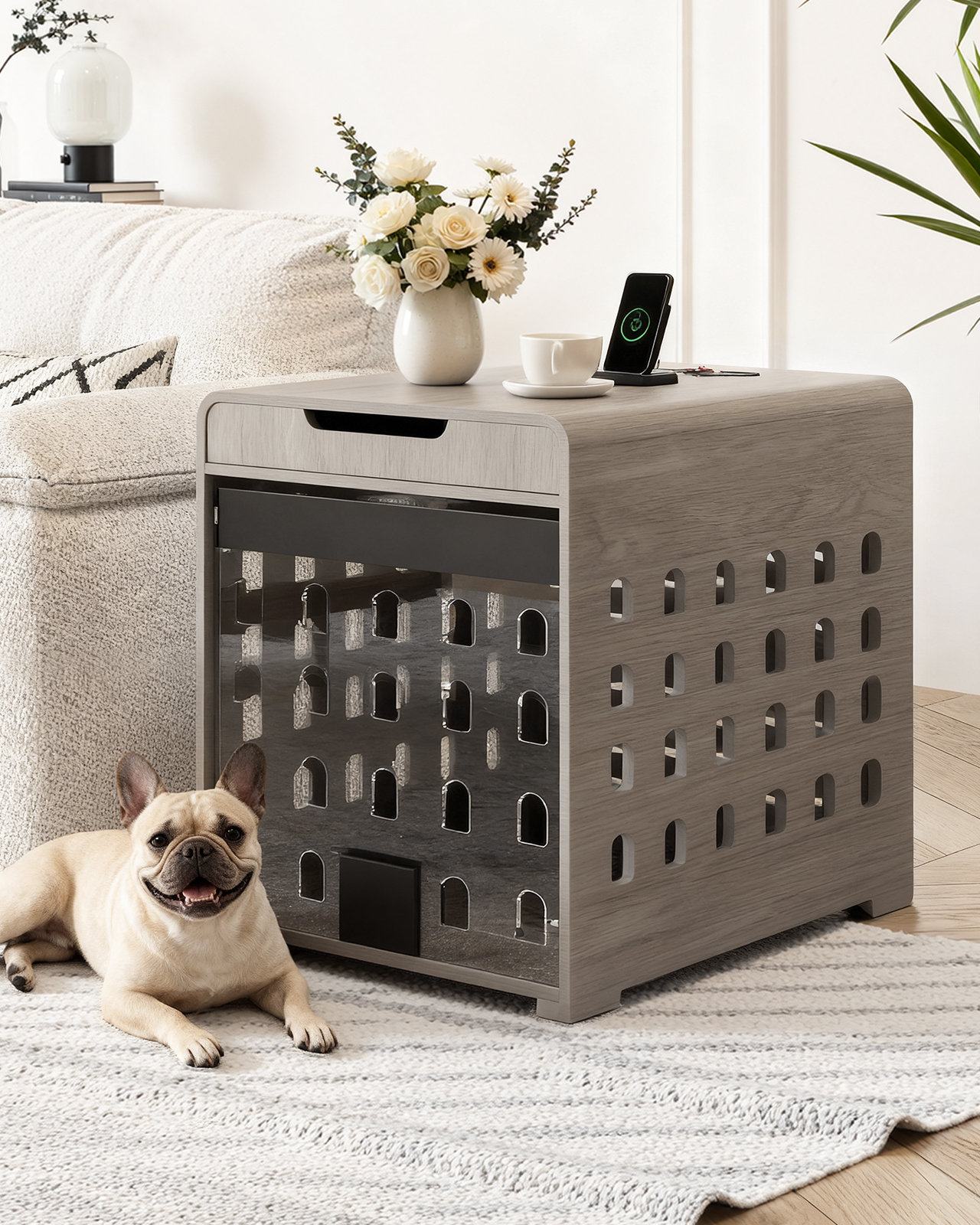 Tucker Murphy Pet™ Modern Dog Crate Furniture With Charging Station ... - Pet Crate With Hidden Storage