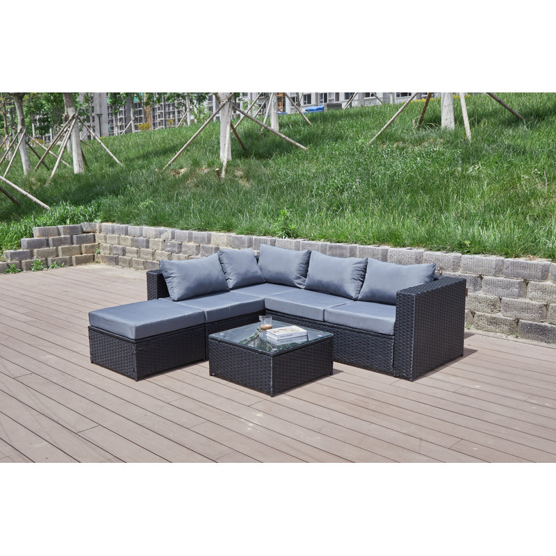 Brack 86'' Wide L-Shaped Patio Sectional with Cushions, Black, Gray
