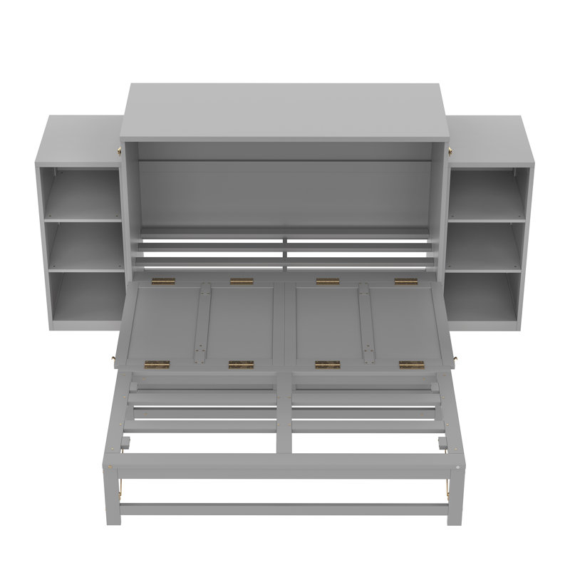 Space-Saving Full Murphy Bed With Storage, Light Gray