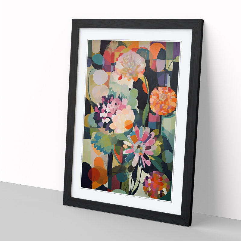 Floral Flowers Retro Vol.1 - Single Picture Frame Print, 34cm H x 25cm W x 2cm D, Oak