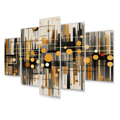 Or noir or et motifs infinis noirs - formes abstraites, ensemble de reproductions d'art mural en métal