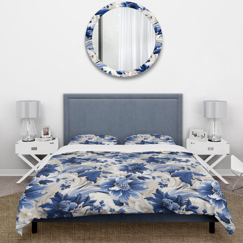 Ensemble de housse de couette à volutes bleu cobalt à motif victorien Acanthus II