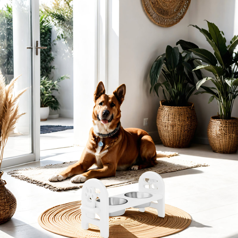 Plat de voyage blanc pour animaux de compagnie - réglable, bois recyclé, eau, 19,1 po x 7,02 po 9,59 pouces