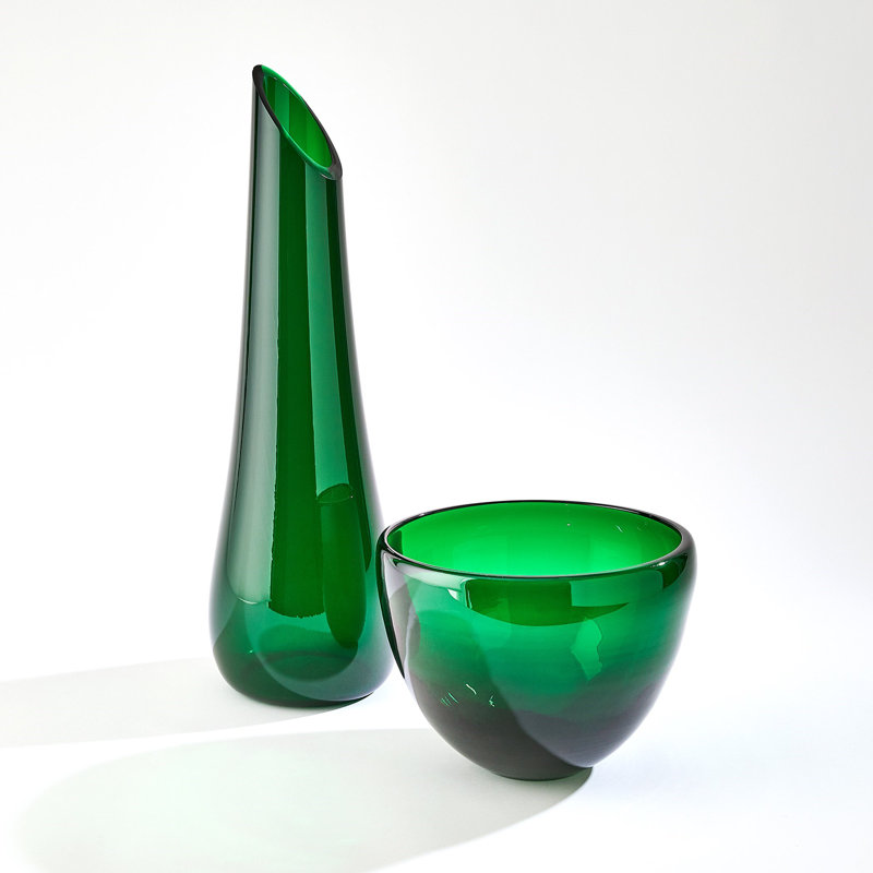 Grand vase de table en verre vert émeraude