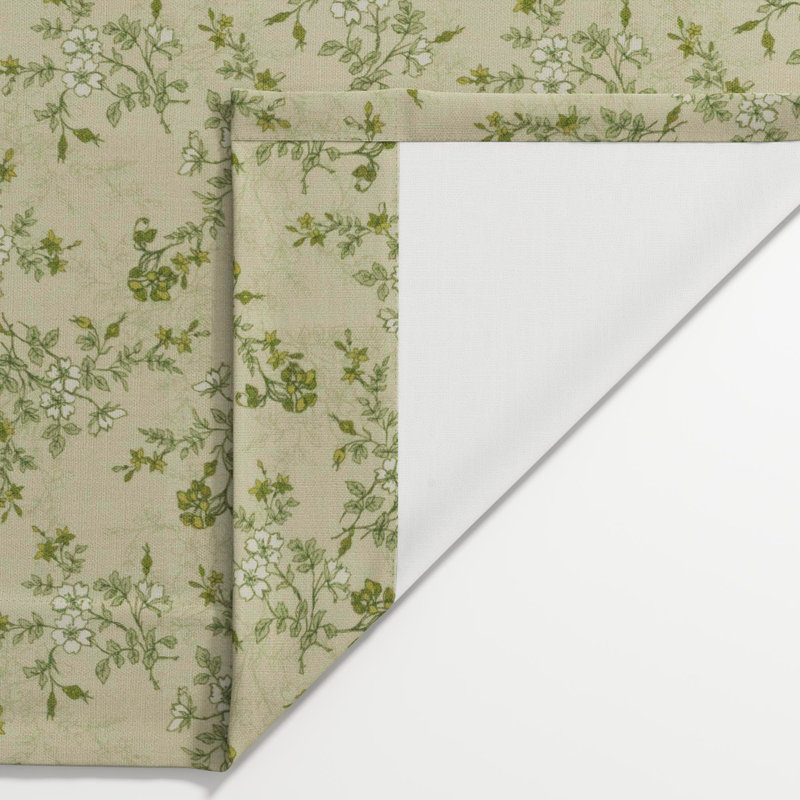 TWOPAGES Unlined Floral Curtain Printed Faux Linen Pinch Pleat Curtain, Vintage Linen, 40" W x 90" L