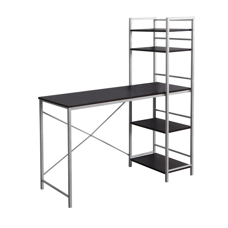 Bureau d'ordinateur, bureau personnel, ordinateur portable, tablettes de rangement, L 48 po, travail, stratifié brun, métal gris, contemporain, moderne