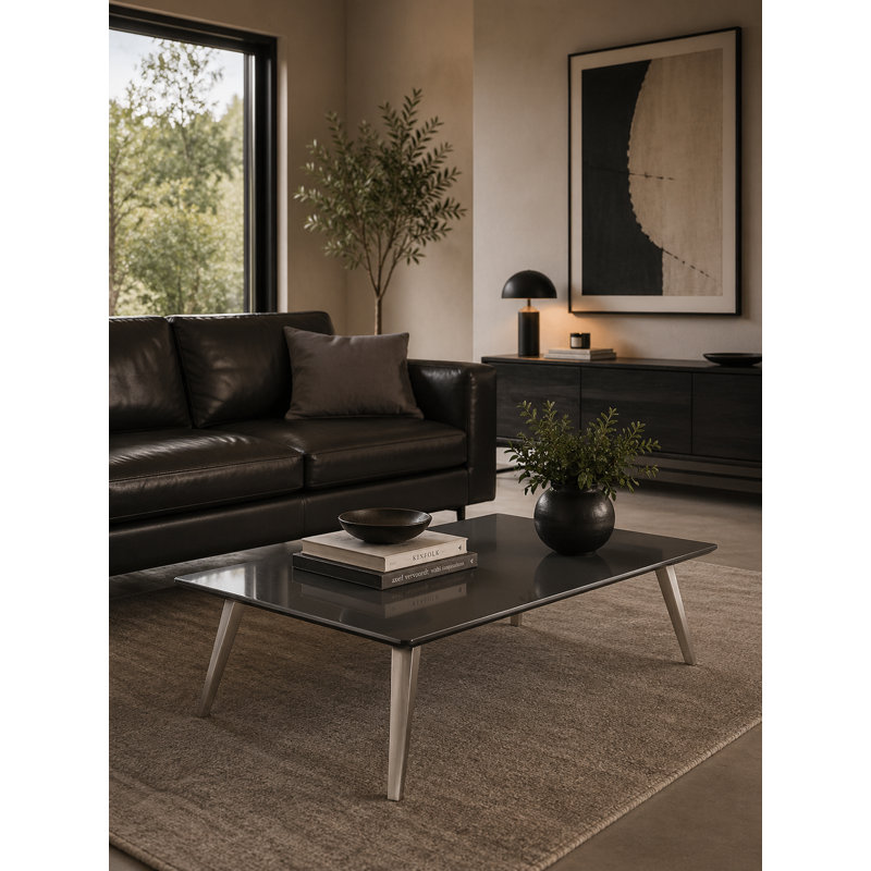     Table basse à 4 pieds Pangea Home Hal - Table basse moderne Mid-Century - Table d'appoint de salon rétro - Table grise