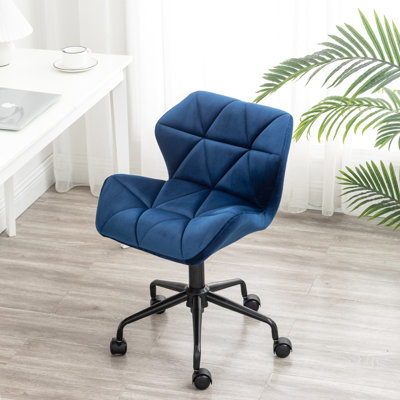 Chaise de bureau bleue recouverte de velours, pivotante à 360 degrés, structure à vérin à gaz pour bureau pivotant confortable, coussin, rotation, instrument