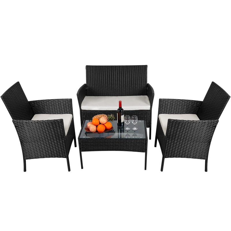 Ensemble de mobilier de patio 4 pièces de mobilier d'extérieur, table de patio et chaises avec ensemble de canapé modulaire d'extérieur à canapé épais, ensemble de conversation manuel en osier pour terrasse