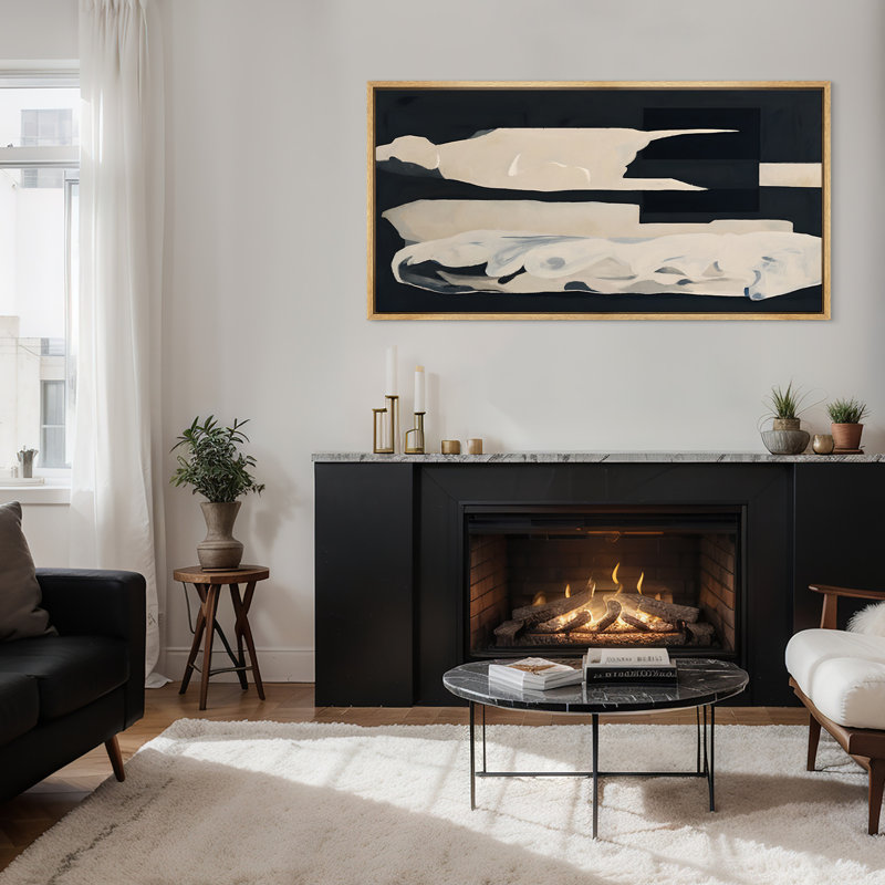 "Bold Abstract Form", art mural moderne géométrique sur toile beige, Naturel, H 30 po x l 60 po