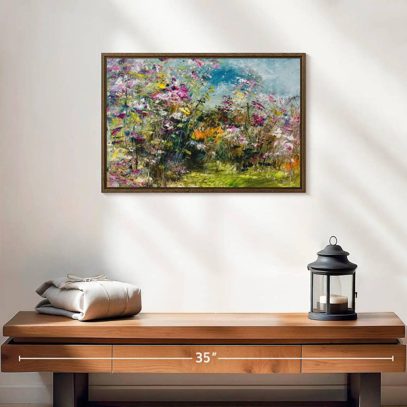 Abstrait fleur sauvage, 19 po x 13 po, Cadre flottant noyer