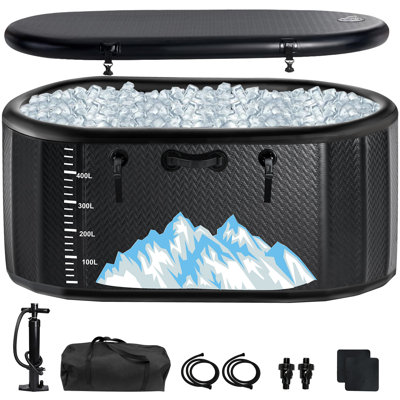 248Gal Portable Inflatable Ice Bath Tub, 2-In-1 Oval Cold Plunge Pool With Pump & Storage Bag, Heavy-Duty Brushed PVC, Indoor Outdoor Recovery Tub, 59.1X31.5X29.5 Inch, Compatible With Chiller