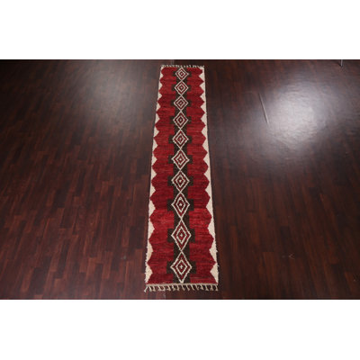 One-of-a-Kind 2'7" X 12'3" New Age Runner Wool Area Rug in Red