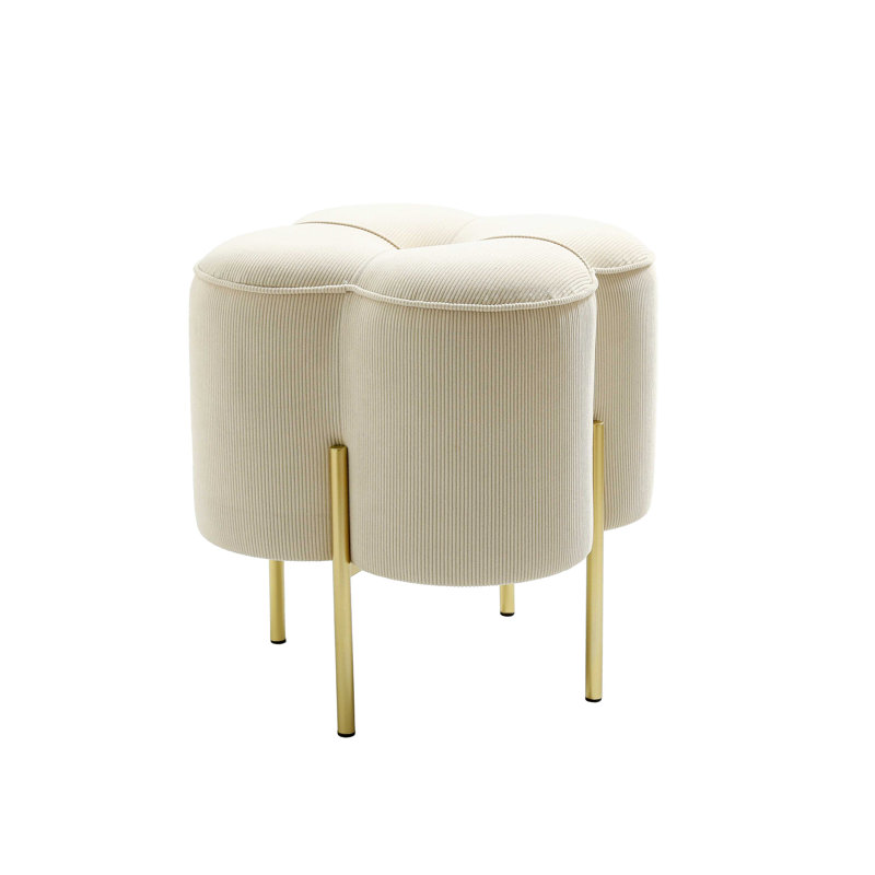 Velvet Ottoman Dressing Stool for Bedroom Furniture, Modern Accent Stool with Iron Metal Legs, Cream