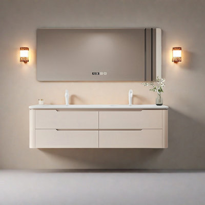 Simple modern style double basin bathroom cabinet