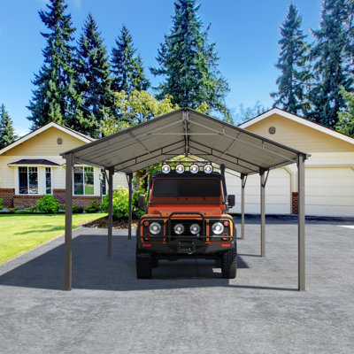 12' X 20' Outdoor Carport, Car Port With Galvanized Steel Roof, Multi-purpose Shelter For Cars, Boats, And Tractors