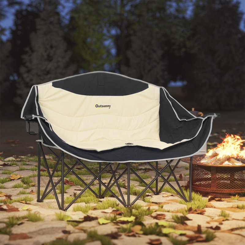 Outsunny Double Camping Chair for Adults with Armrests 250kg Capacity, Khaki