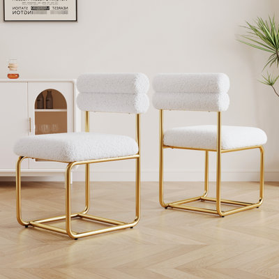 2 chaises de salle à manger blanches, rembourrage confortable, dossier incurvé ergonomique, pieds en fer forgé doré et 2 pièces, coussins moelleux pour la cuisine / la maison, le design et