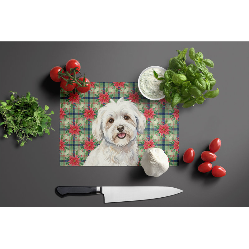 Planche à découper en coton Coton de Tulear Christmas PoinsettIas