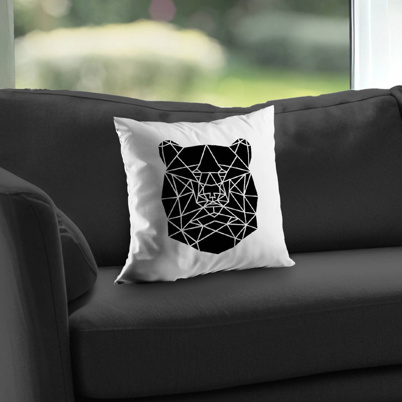 Geometric Bear Head Poly Twill Throw Pillow | Home Decor – Poly Twill Throw Pillow with Insert, Double-Sided Print