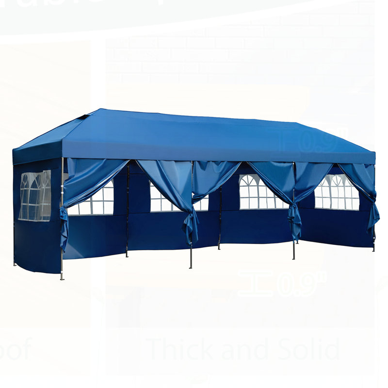 Auvent 10 x 30 avec parois latérales, tente de fête d'extérieur robuste avec sac à roulettes, pour patio, mariage, arrière-cour (bleu)