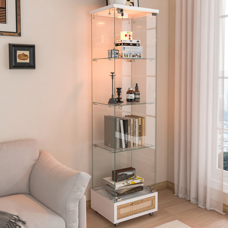 Vitrine moderne en verre avec tiroir, Noir