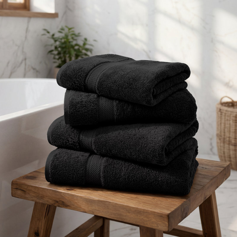 Donlad Certified Certified Egyptian Cotton 800 GSM Heavyweight Plush Solid Luxury Bath Towel, Black
