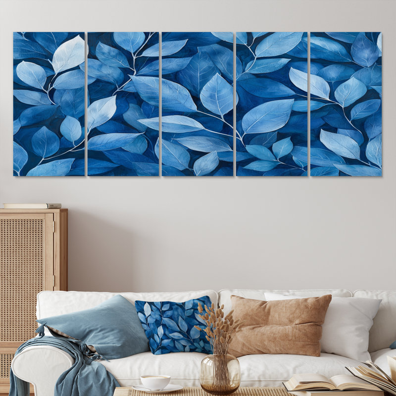 Feuillage indigo feuillage I - décoration murale feuilles - art mural traditionnel, H 28 po x l 60 po, 5