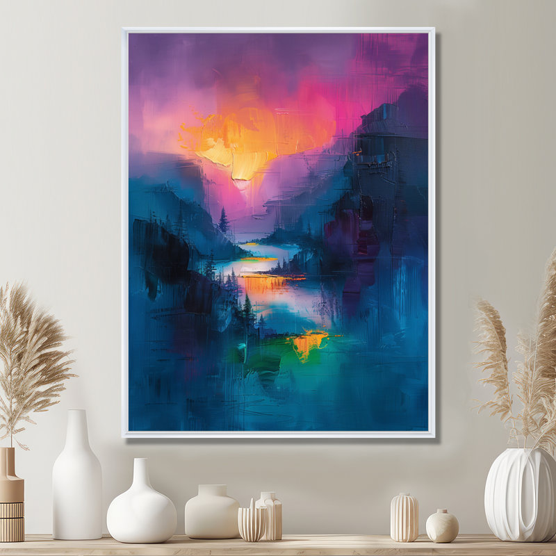 «Black Pink Mountain Landscape Summer Beauty - Landscape Mountains», art mural, H 34 po x l 44 po, Cadre photo blanc