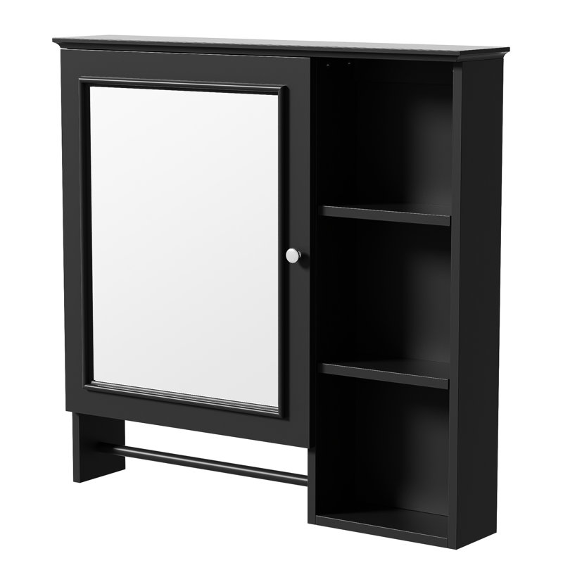 Armoire de salle de bain murale à miroir, peinte en noir, 1 porte, tablettes réglables, 5 et plus pour la longévité, Noir