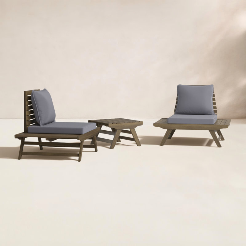 Cason Acacia 2 - Person Patio Conversation Set with Cushions, Gray Frame/Dark Gray Cushion