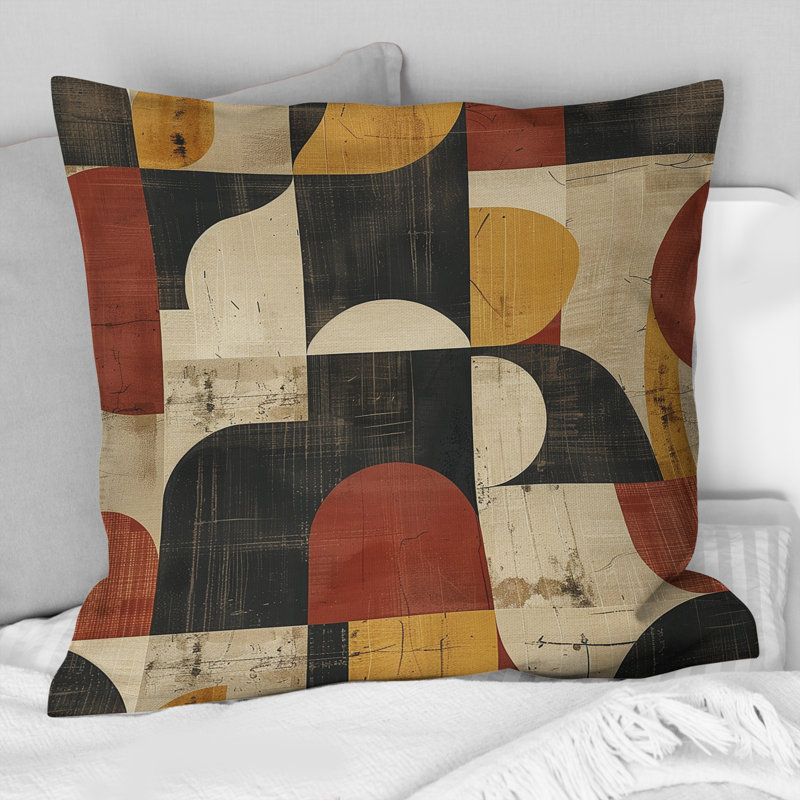 Coussin jaune et beige à motif géométrique Mid-Century, H 18 po x l 18 po