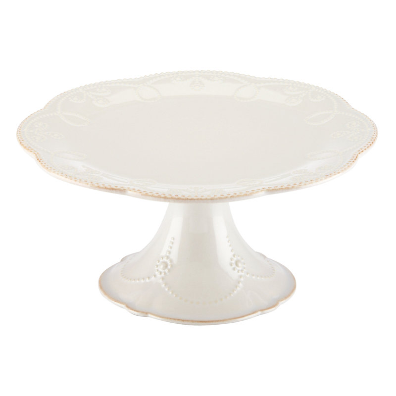 Assiette à gâteau piédestal français French Perle, Blanc