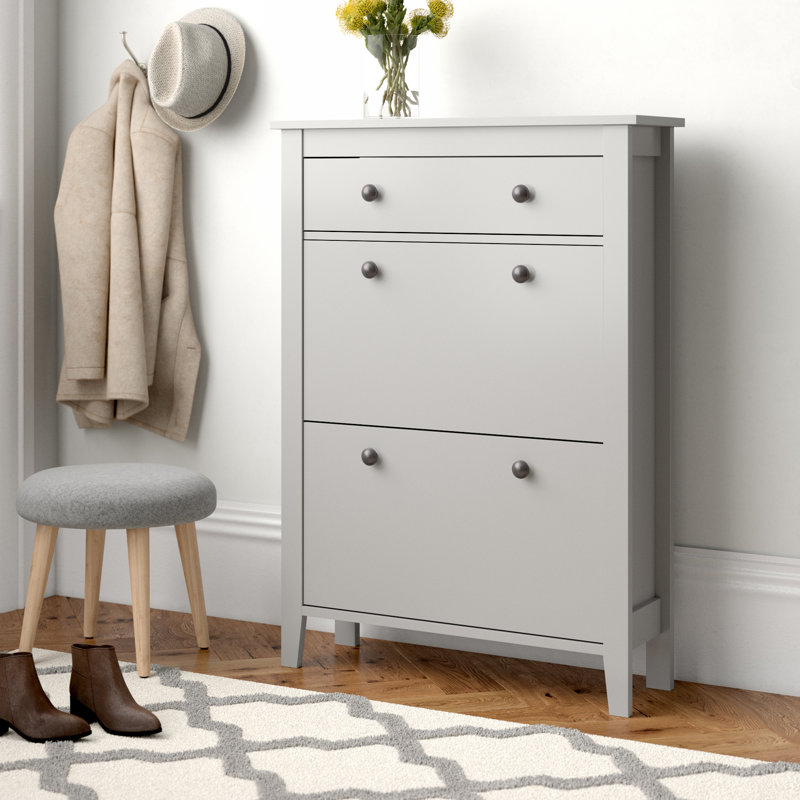 Tyson Wooden 12 Pair Flip Down Shoe Storage, Grey