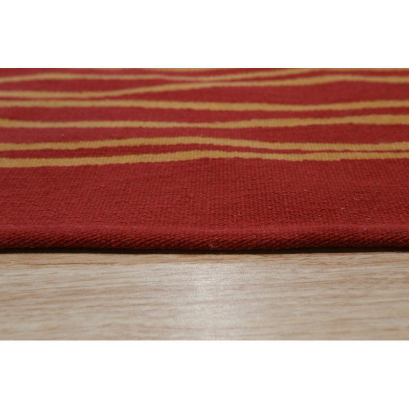 Red Handwoven Wool Golden Reed Stripes Geometric Modern Contemporary Carpet Rug, 6' x 8'