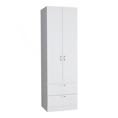 H 76 po, tringle suspendue, 2 tiroirs, 1 tablette, blanc