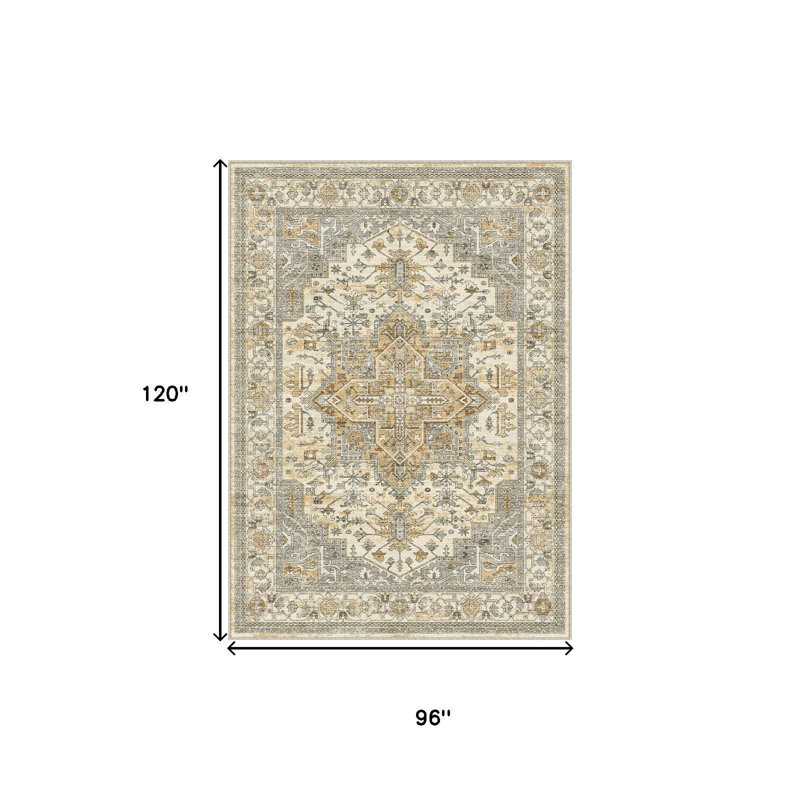 Tapis oriental lavable ivoire et brun 8 pi x 10 pi