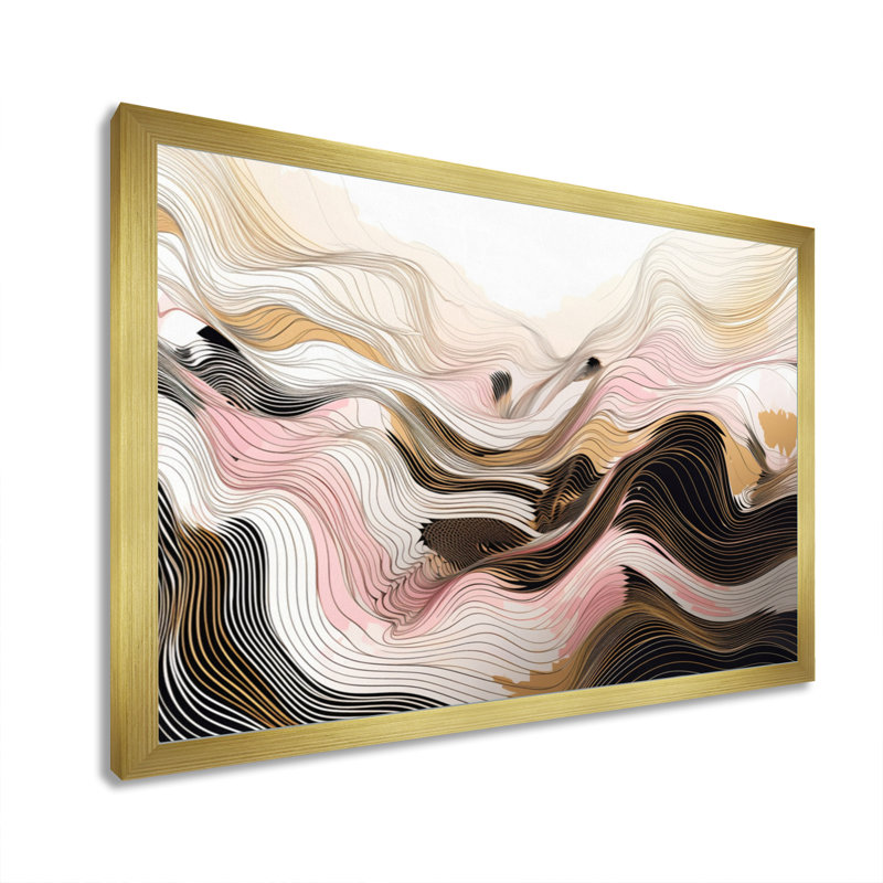 Exploration de lignes abstraites en V sur toile, Encadrement doré, H 30 po x l 40 po x P 1,5 po